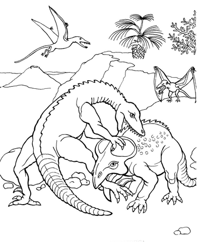 Protoceratops Fights Coloring Page